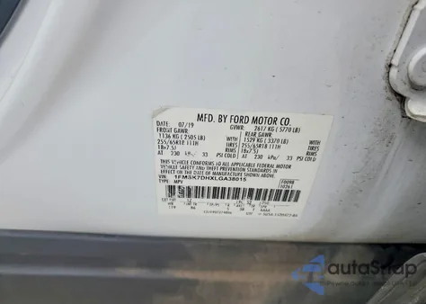 2020 Ford Explorer Xlt z USA, uszkodzony, nr VIN 1FMSK7DHXLGA38015